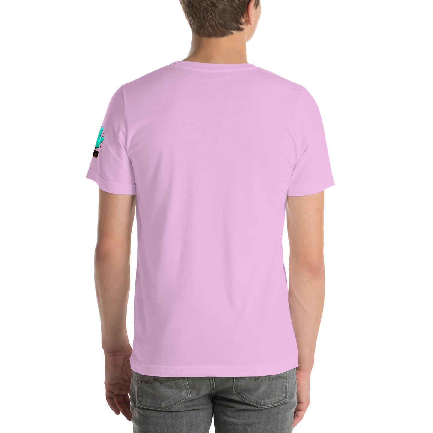 Vista trasera de una camiseta rosa de manga corta de la marca Bofetadas, sin ninguna impresión. Perteneciente a la colección Abstracta, modelo El Predicador.
