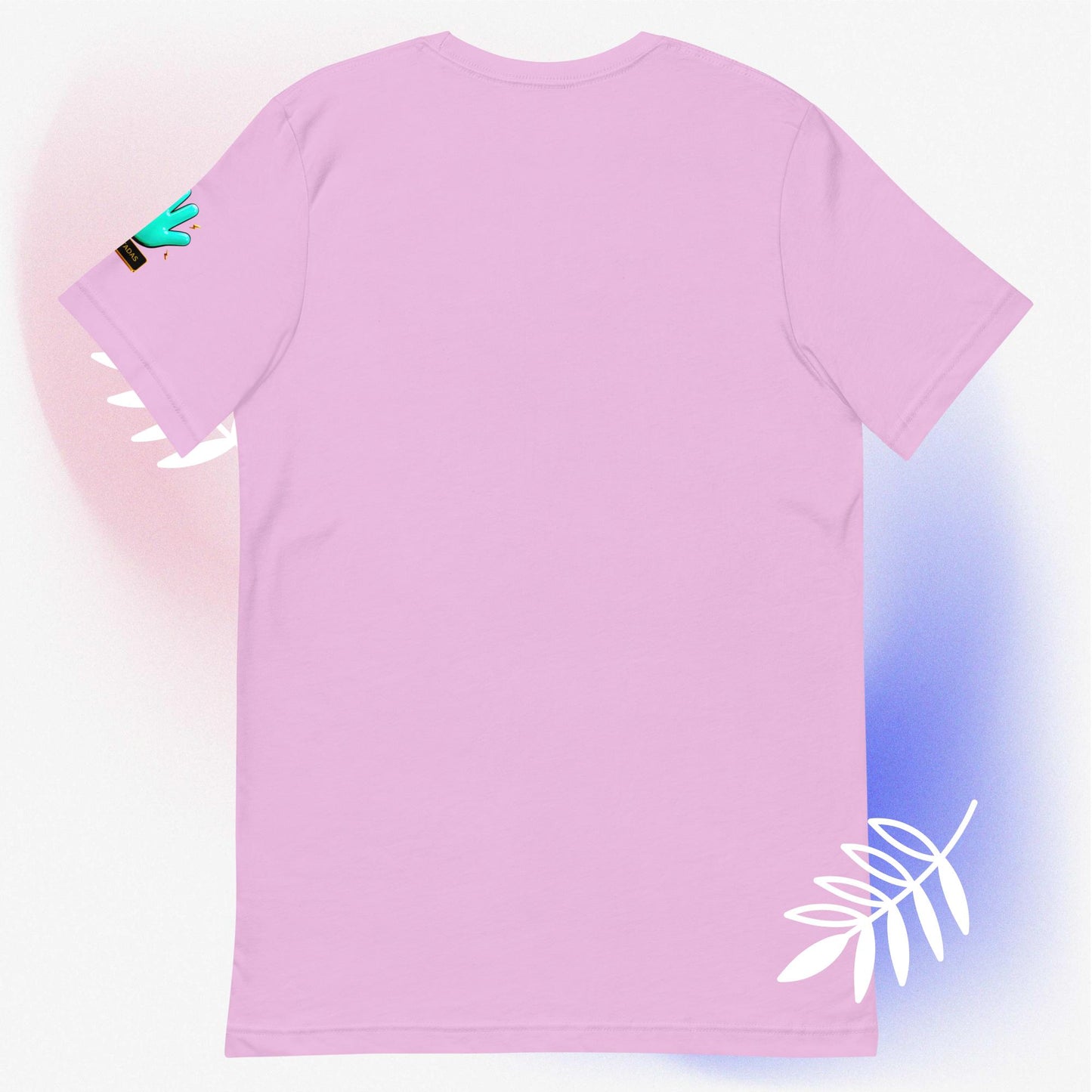 Vista trasera de camiseta rosa de manga corta, marca Bofetadas, colección 'Fake', sin impresión.