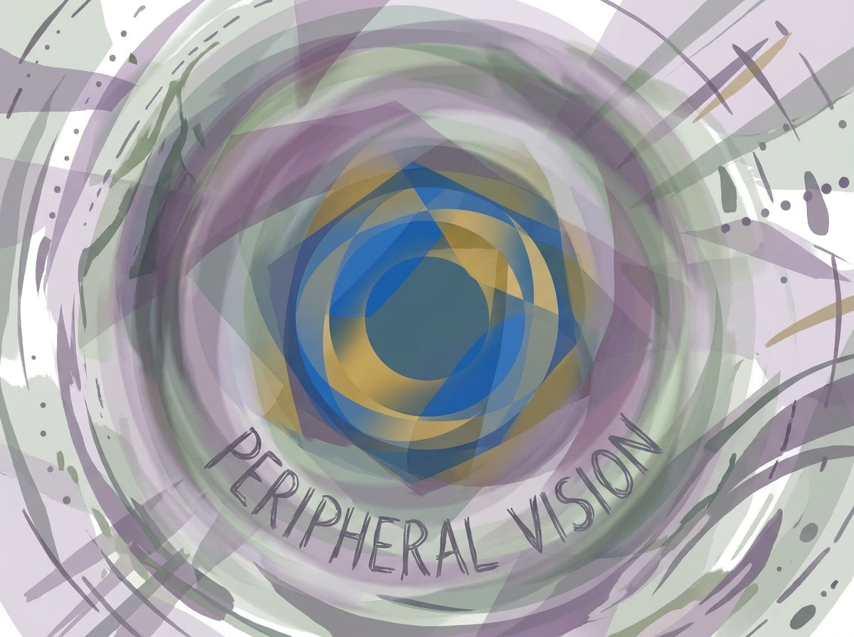Ilustración abstracta de un círculo vacío que simboliza un ojo con el texto Peripheral vision.