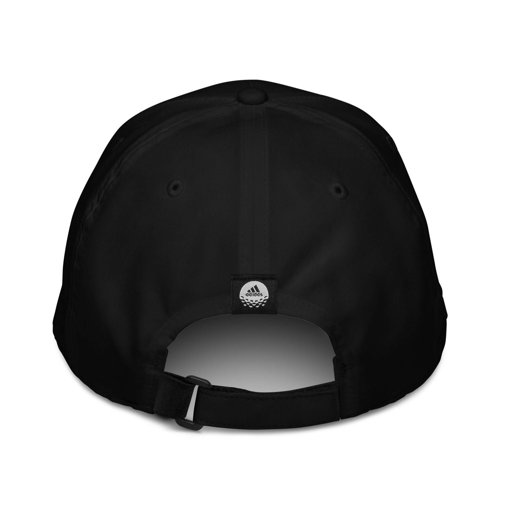 Gorra tipo béisbol negra de Bofetadas, vista trasera, colección 'Marca', con cierre ajustable visible y etiqueta de Adidas.